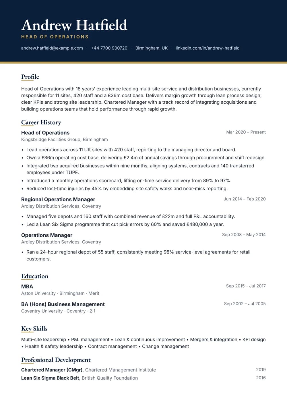 head of operations cv template
