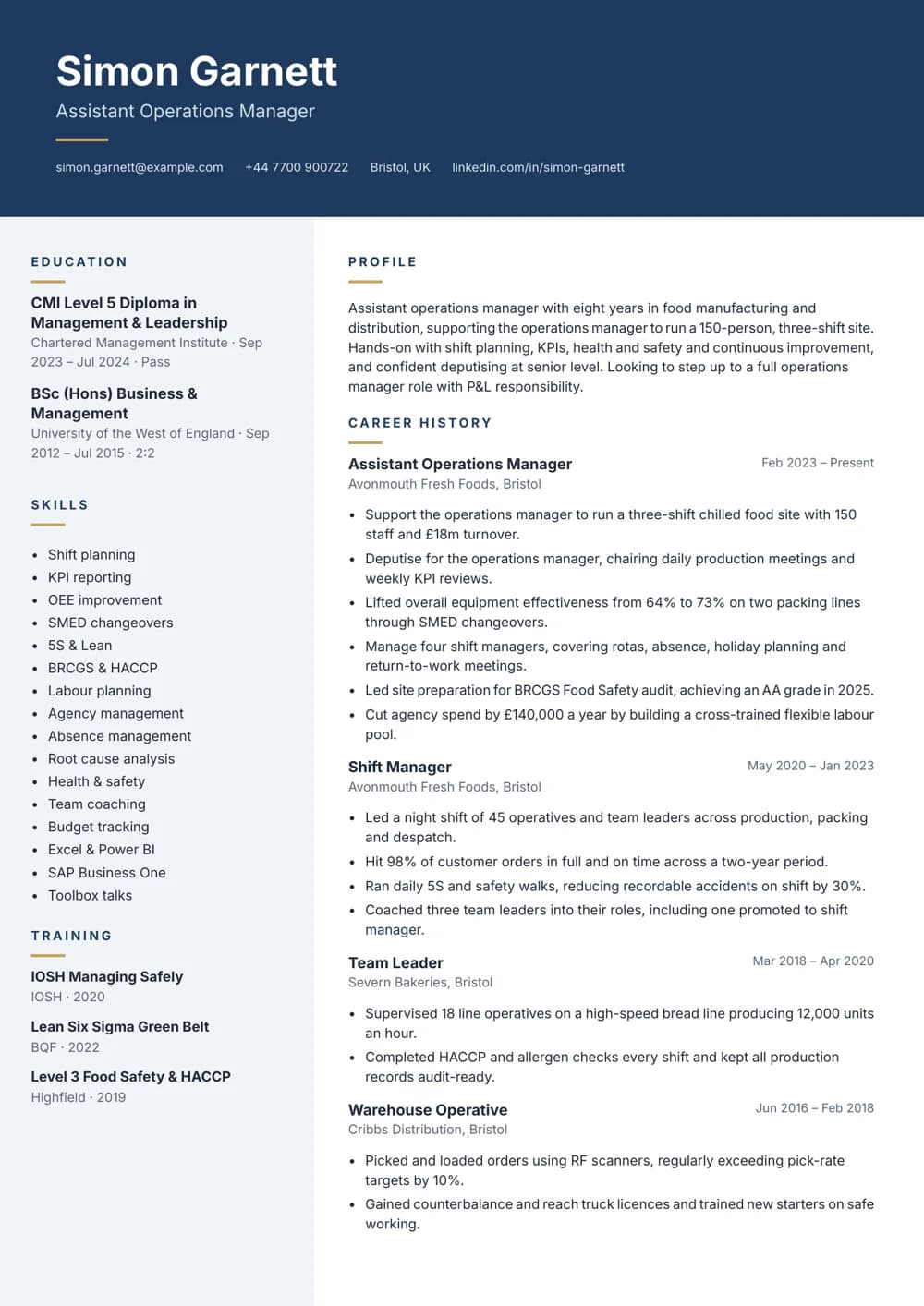Assistant Operations Manager CV template
