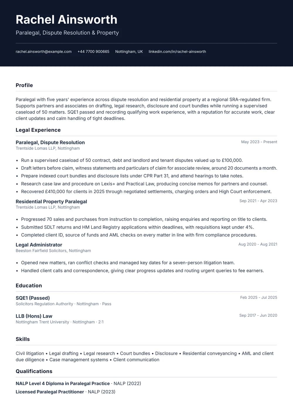 paralegal cv template