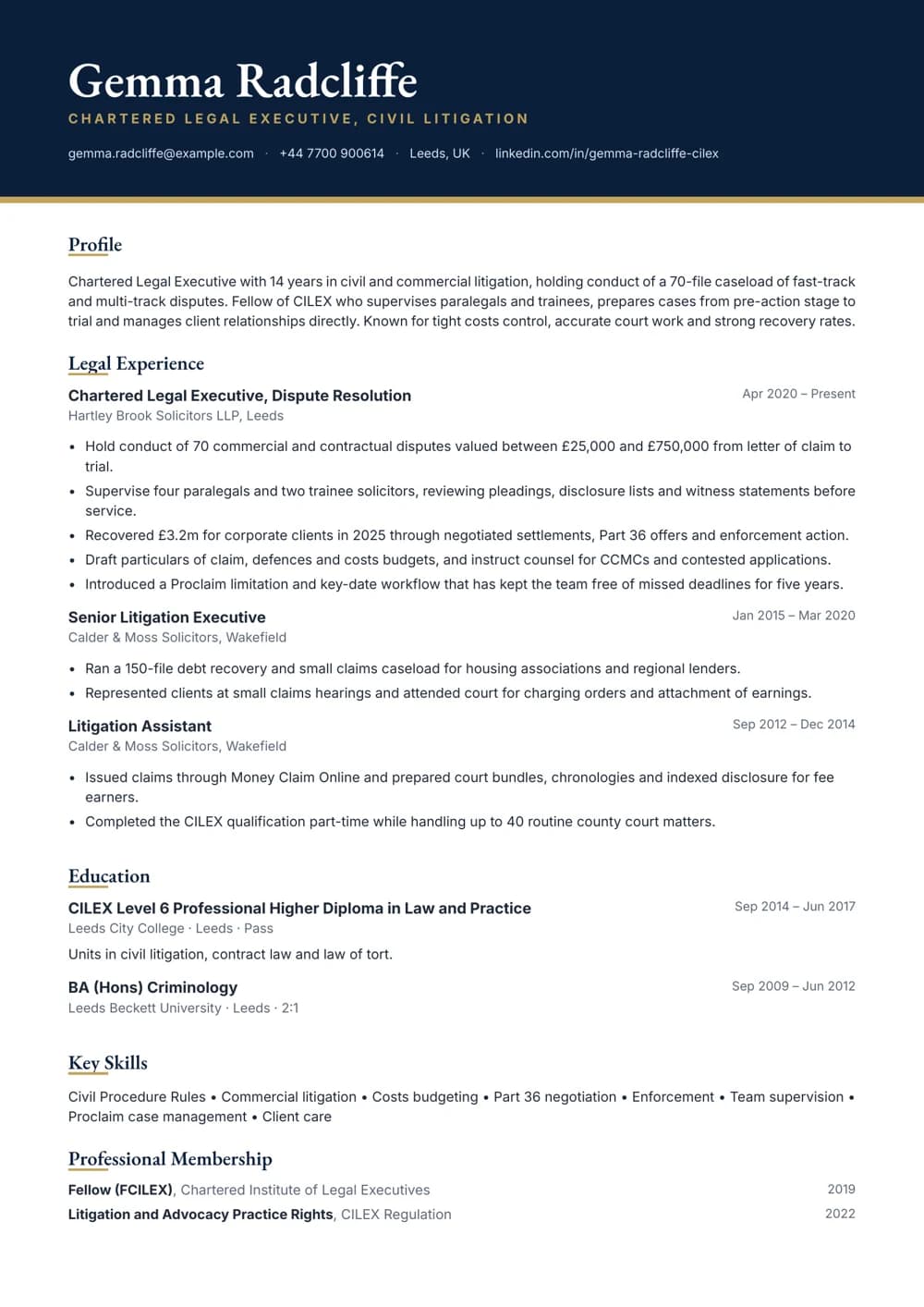 chartered legal executive cv template