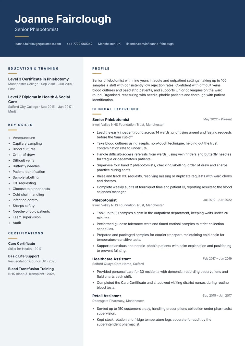 Senior Phlebotomist CV template