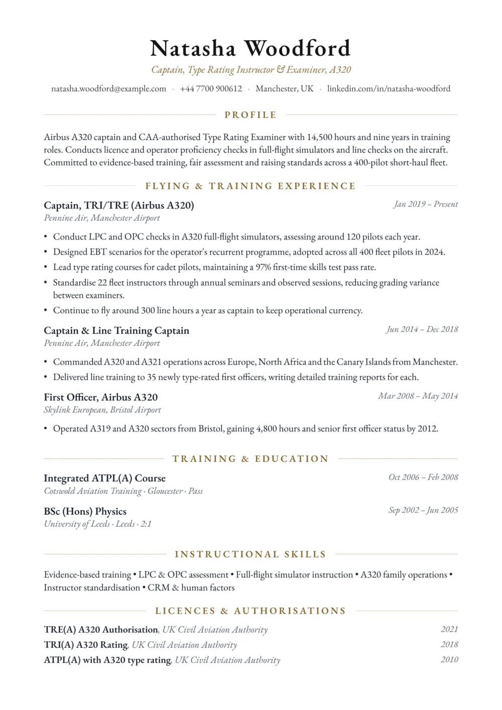 Type Rating Examiner CV template