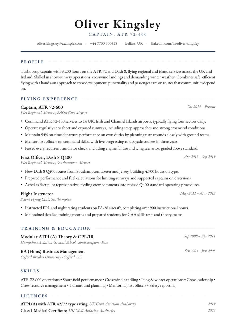 Turboprop Captain CV template