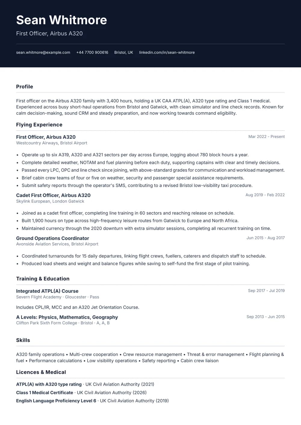 first officer cv template