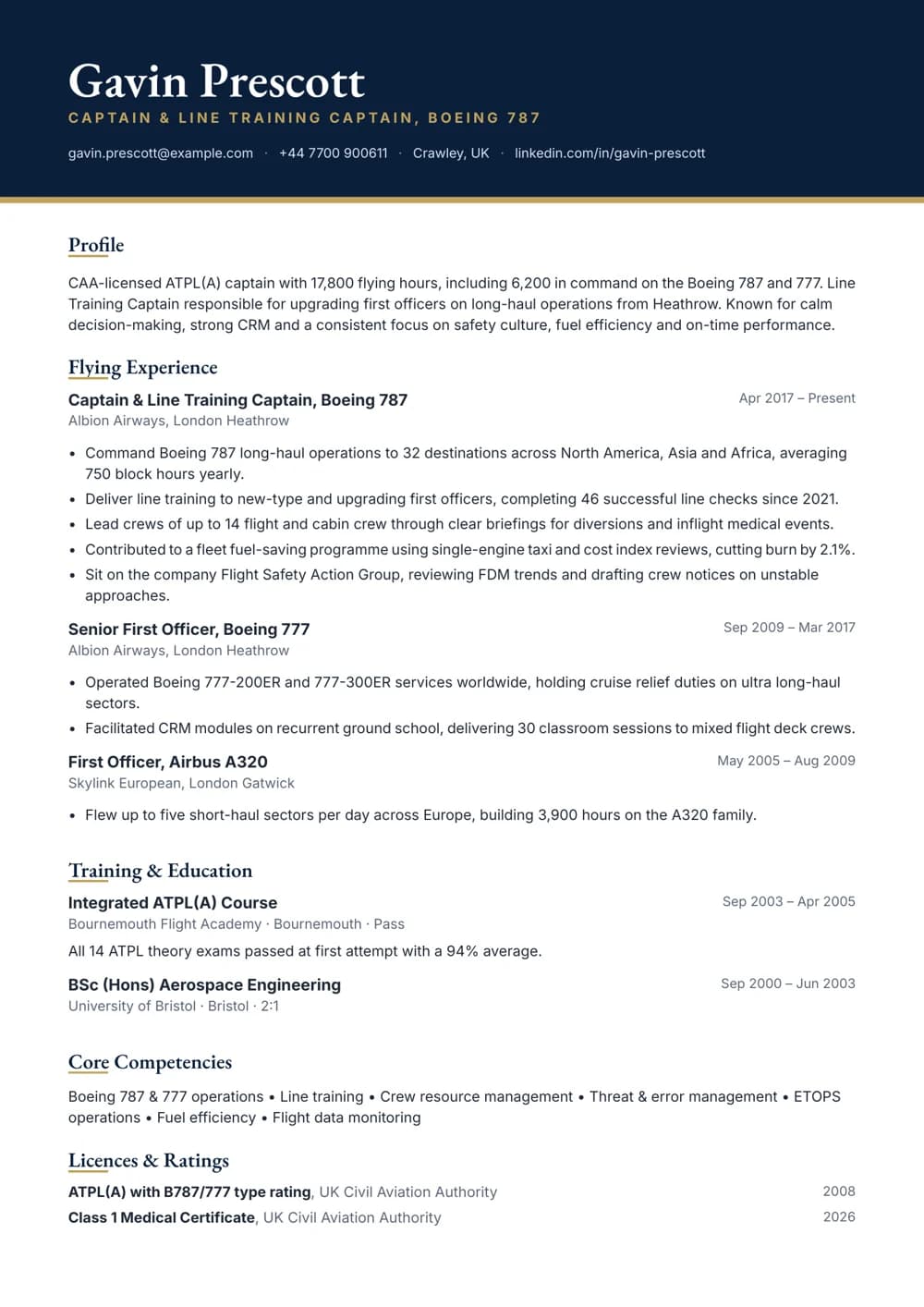 long-haul captain cv template