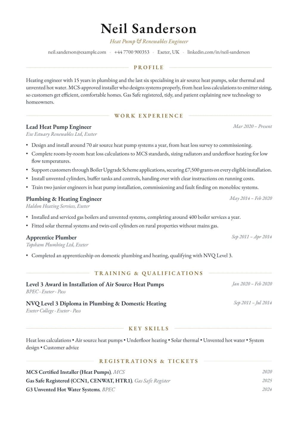 Heat Pump & Renewables Engineer CV template