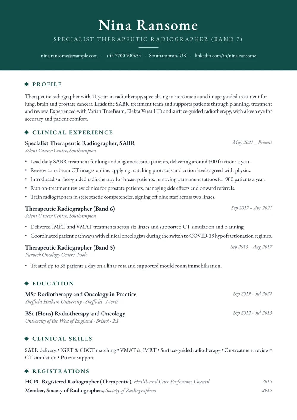therapeutic radiographer cv template