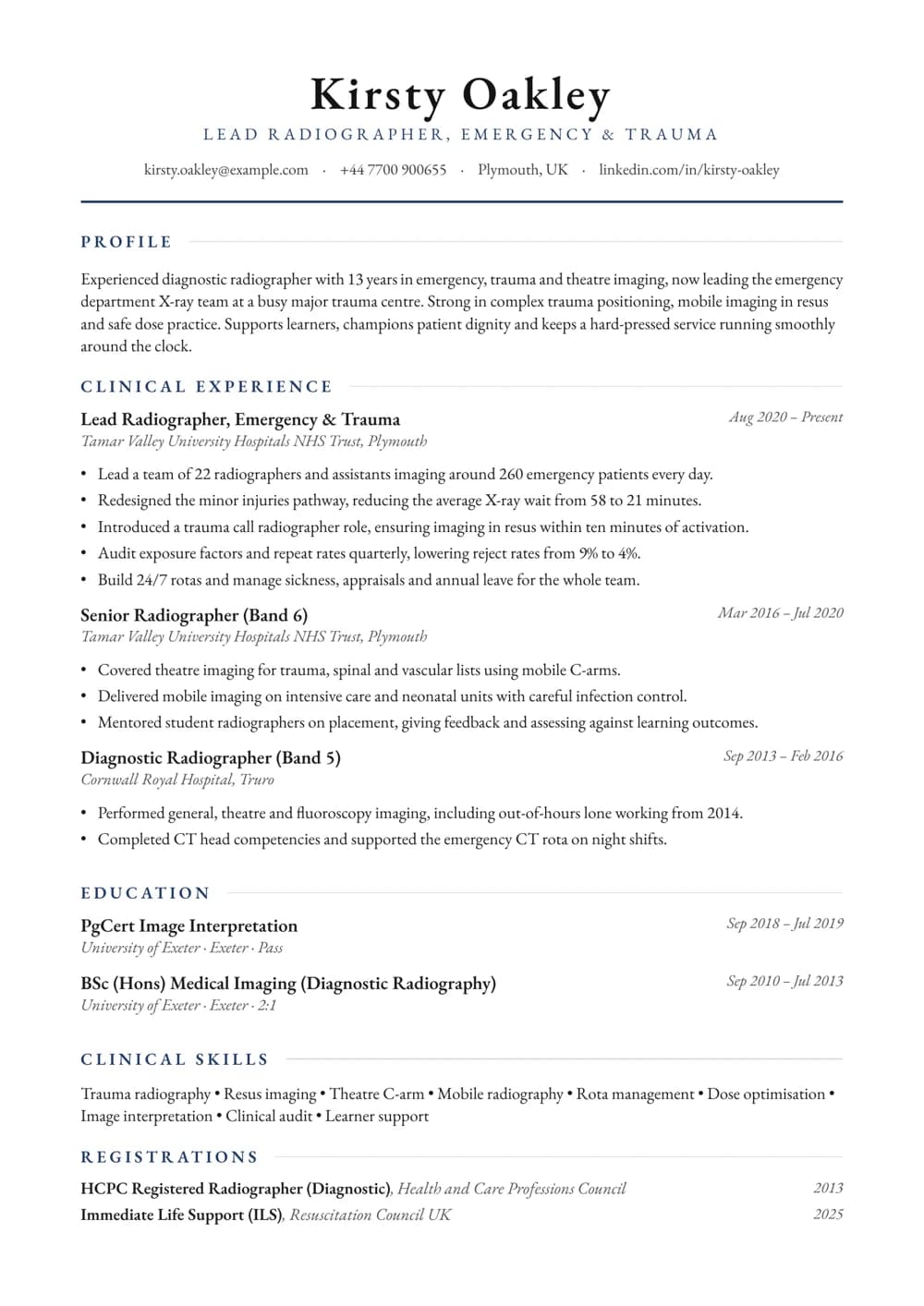 Emergency & Trauma Radiographer CV template