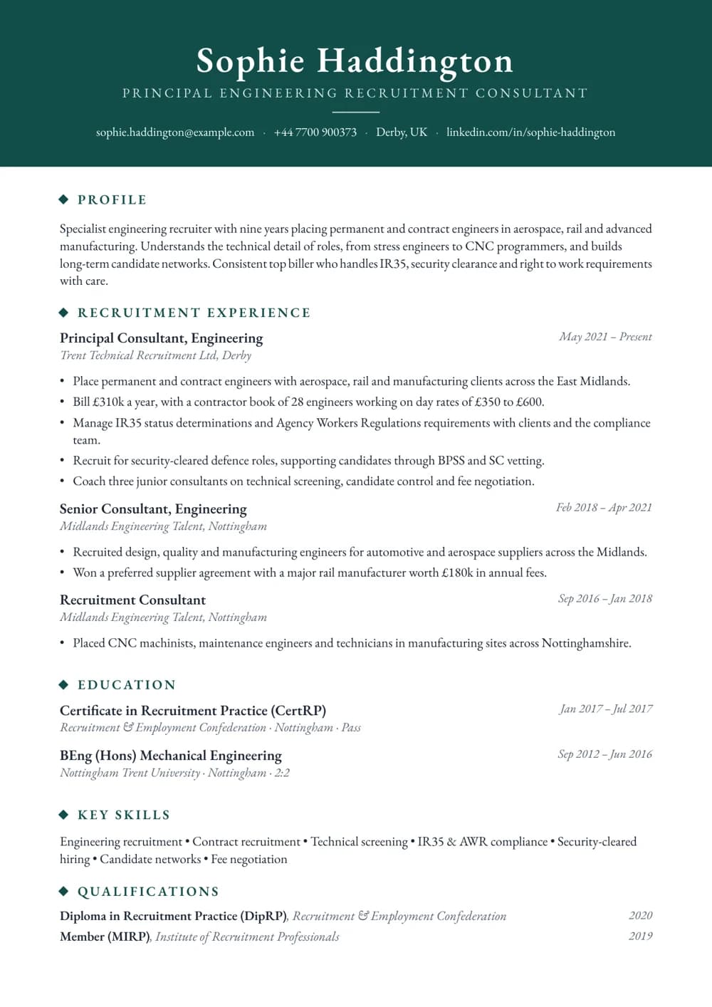engineering recruiter cv template