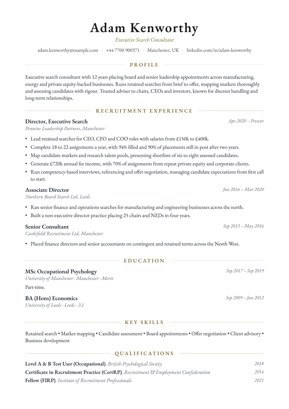 Executive Search Consultant CV template