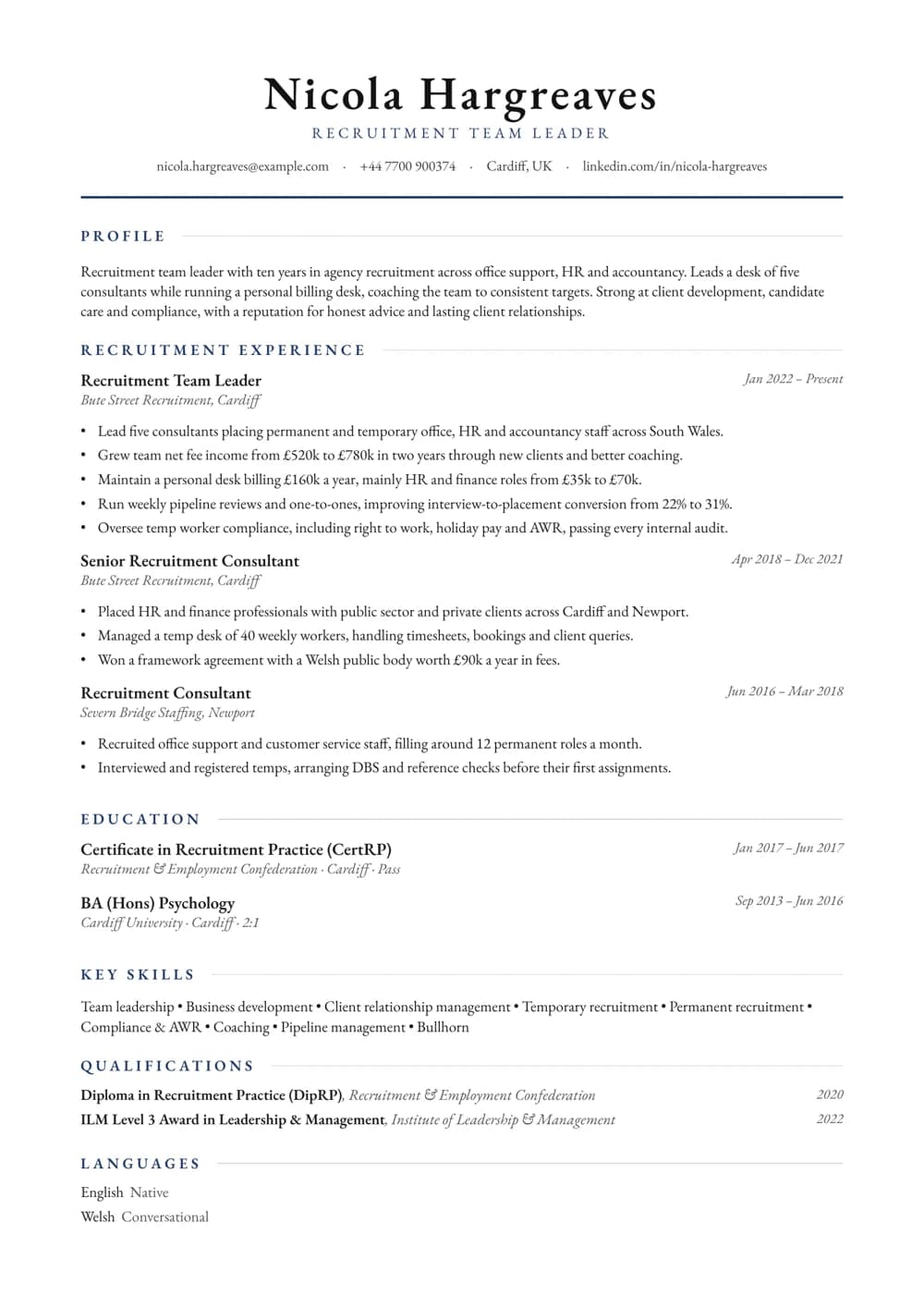 Recruitment Team Leader CV template