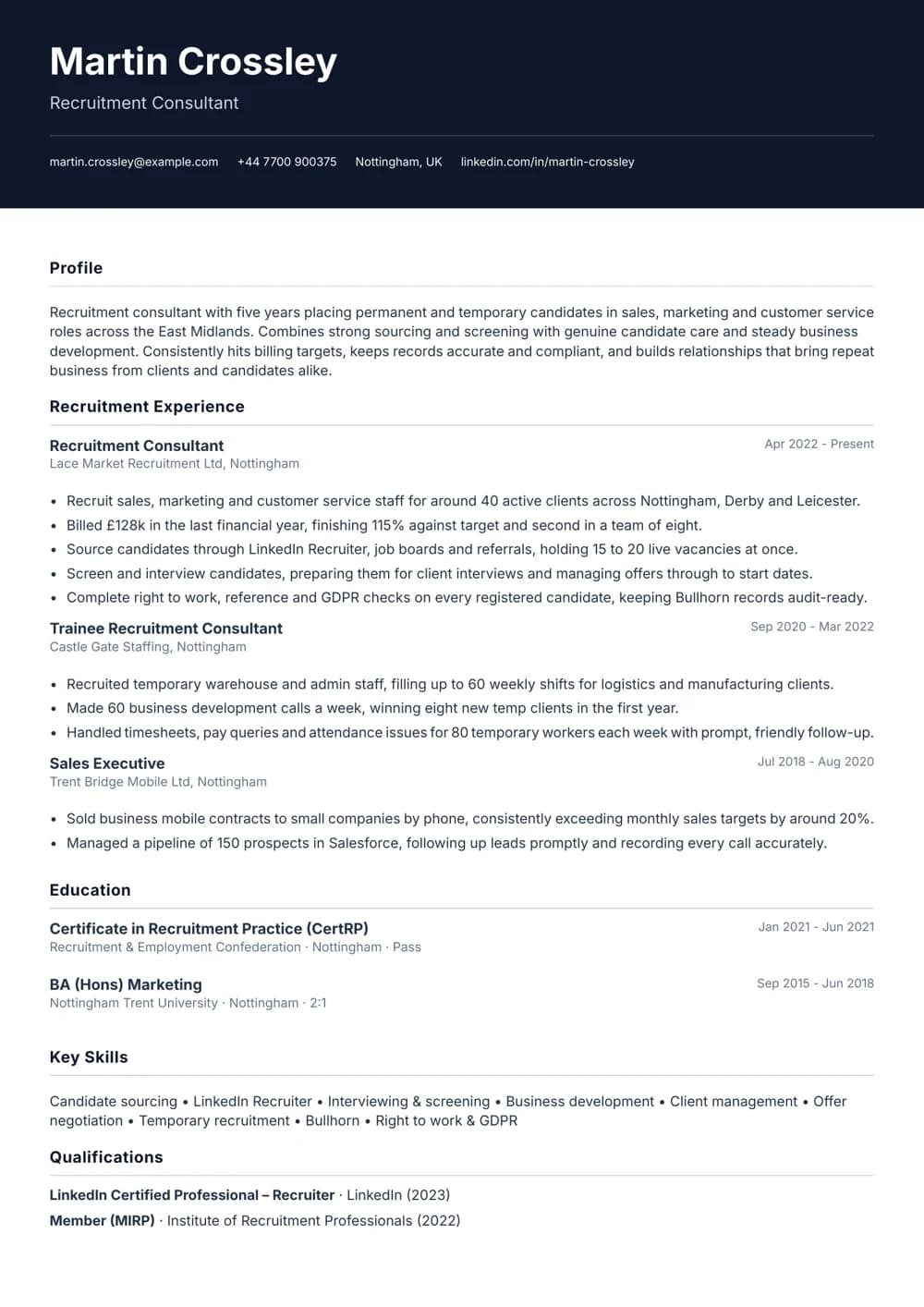 recruiter cv template