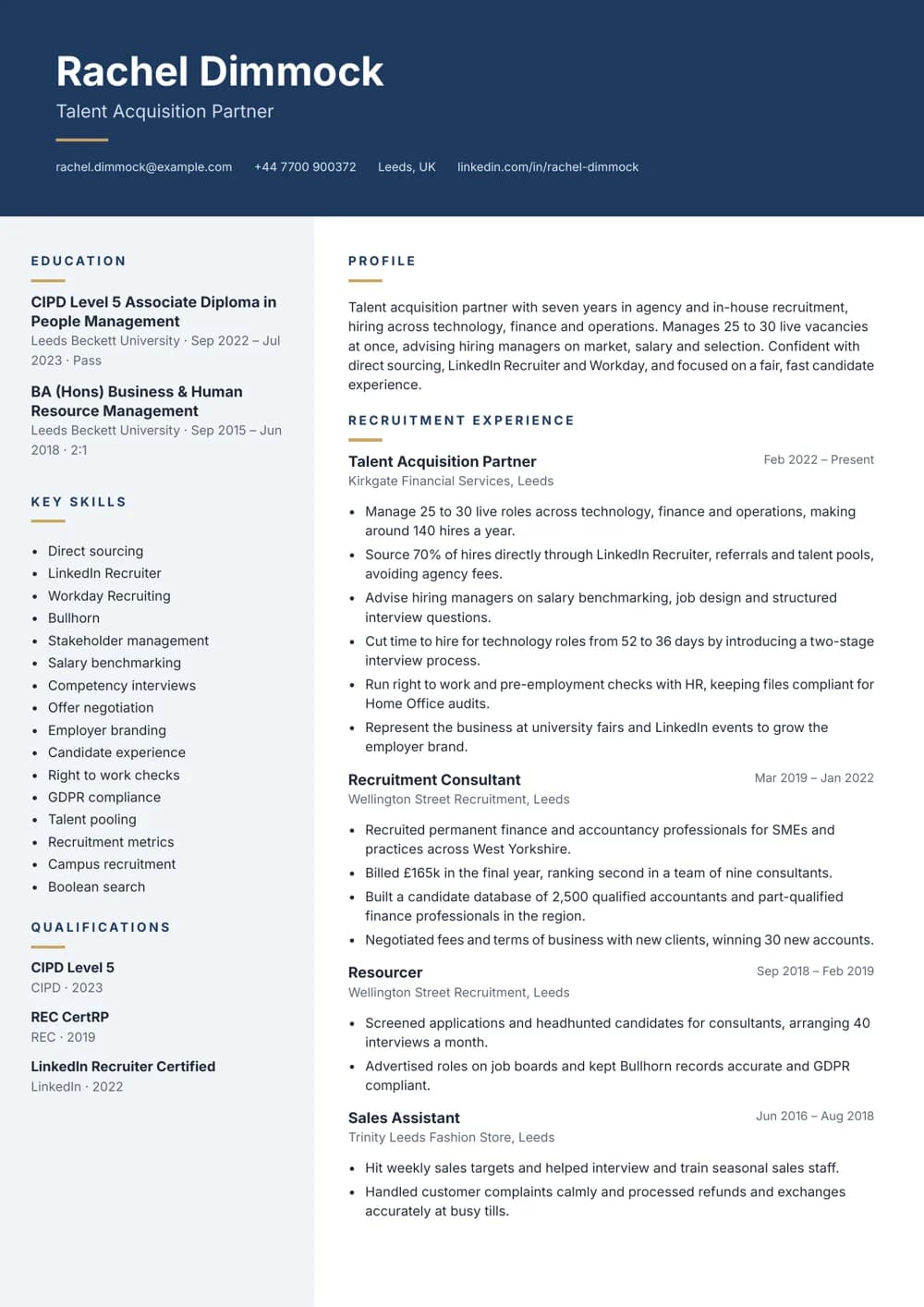 Talent Acquisition Partner CV template