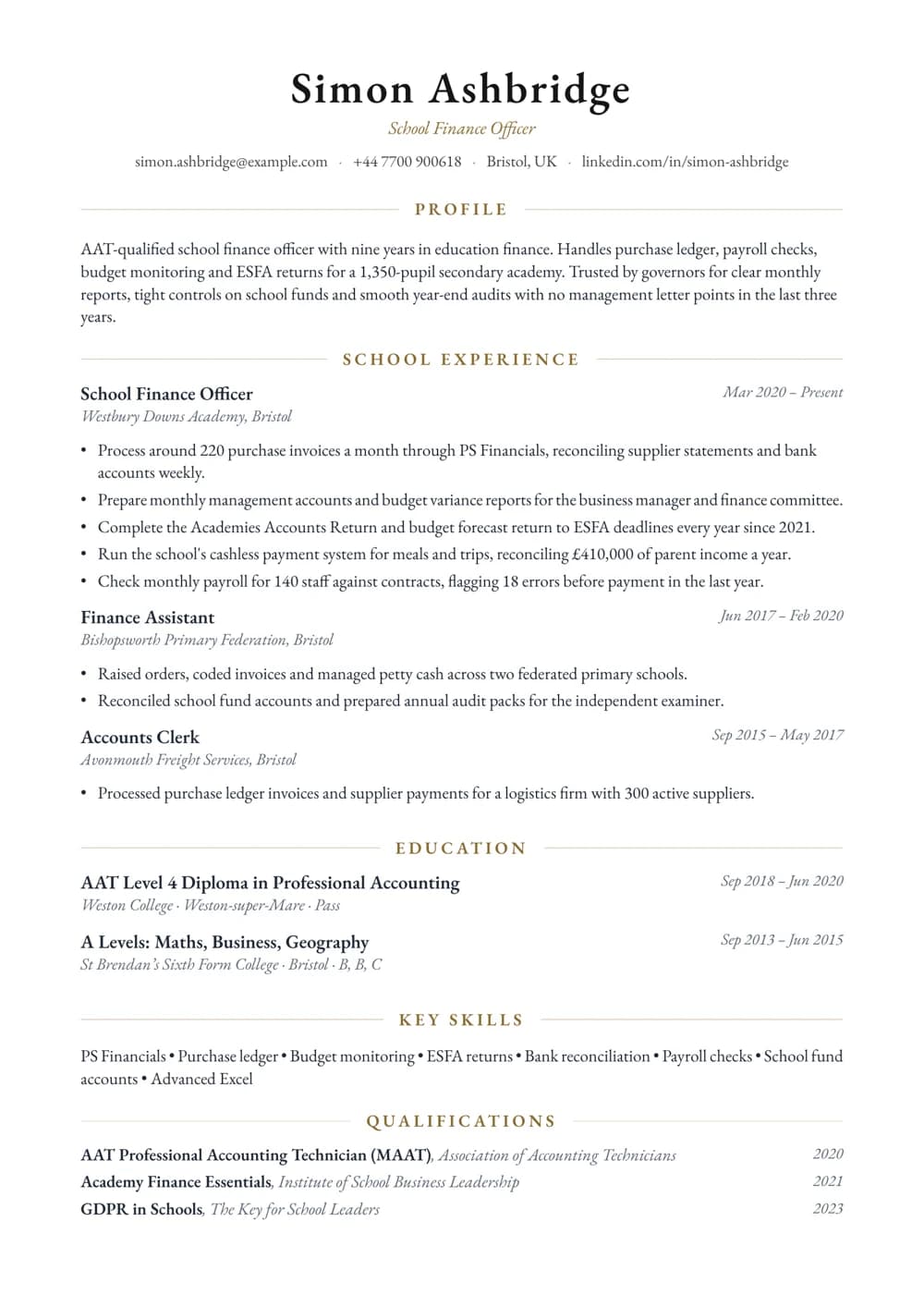 School Finance Officer CV template