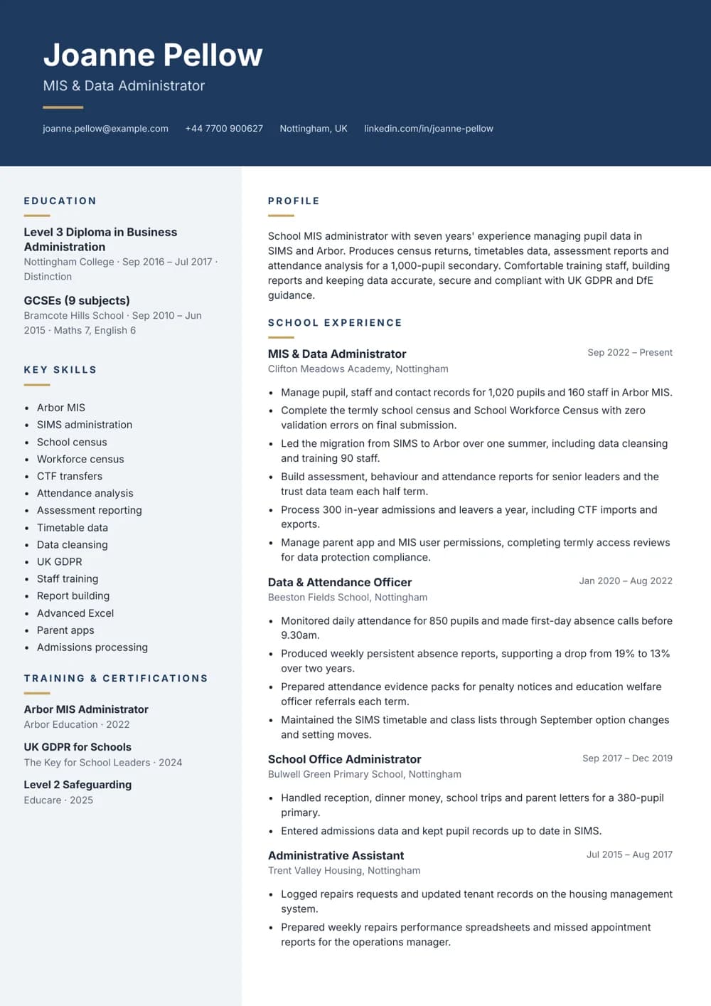 MIS Administrator CV template