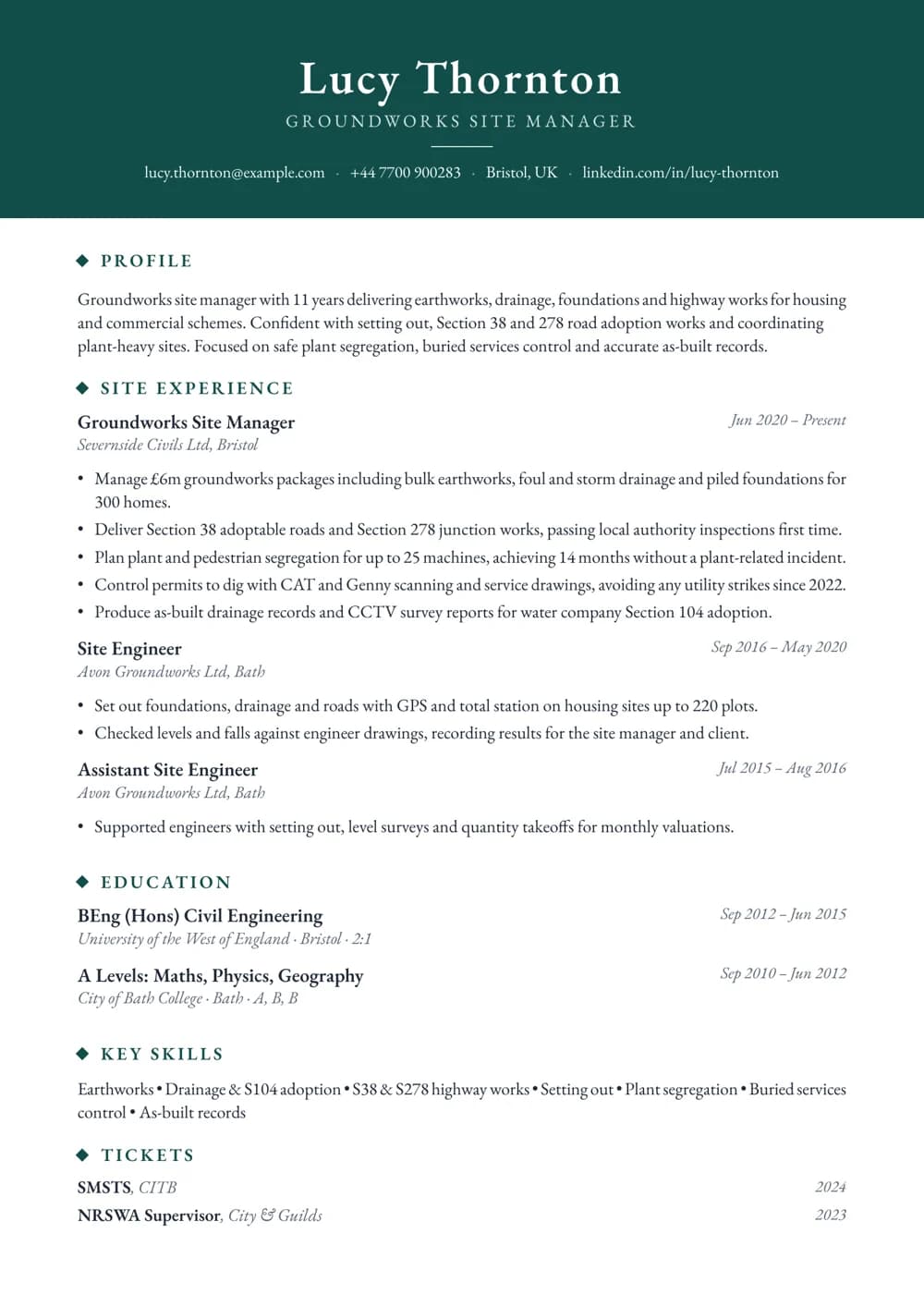 groundworks site manager cv template