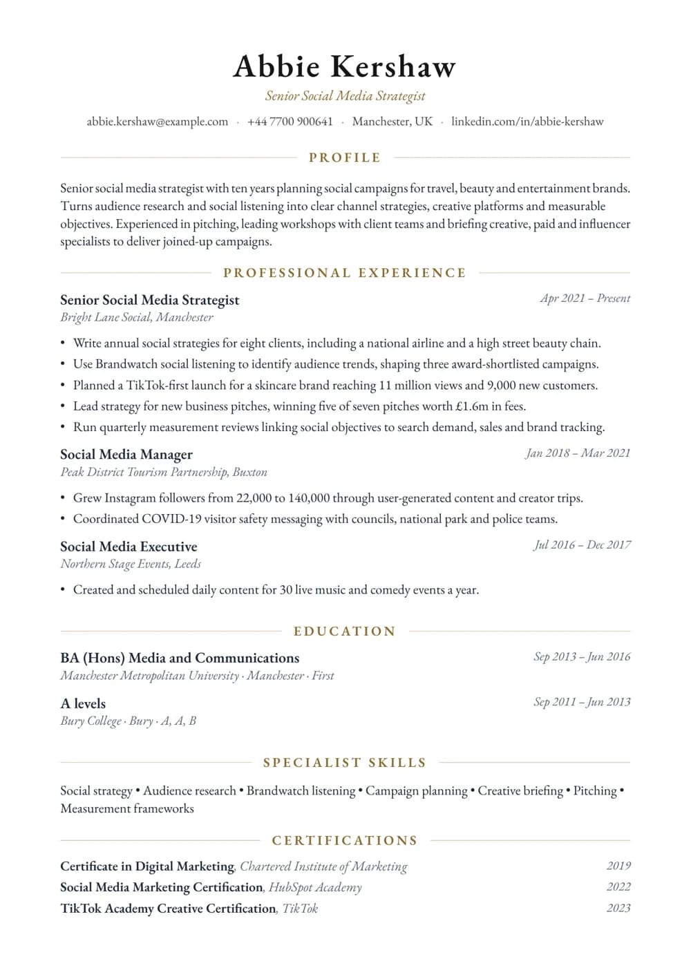 Social Media Strategist CV template