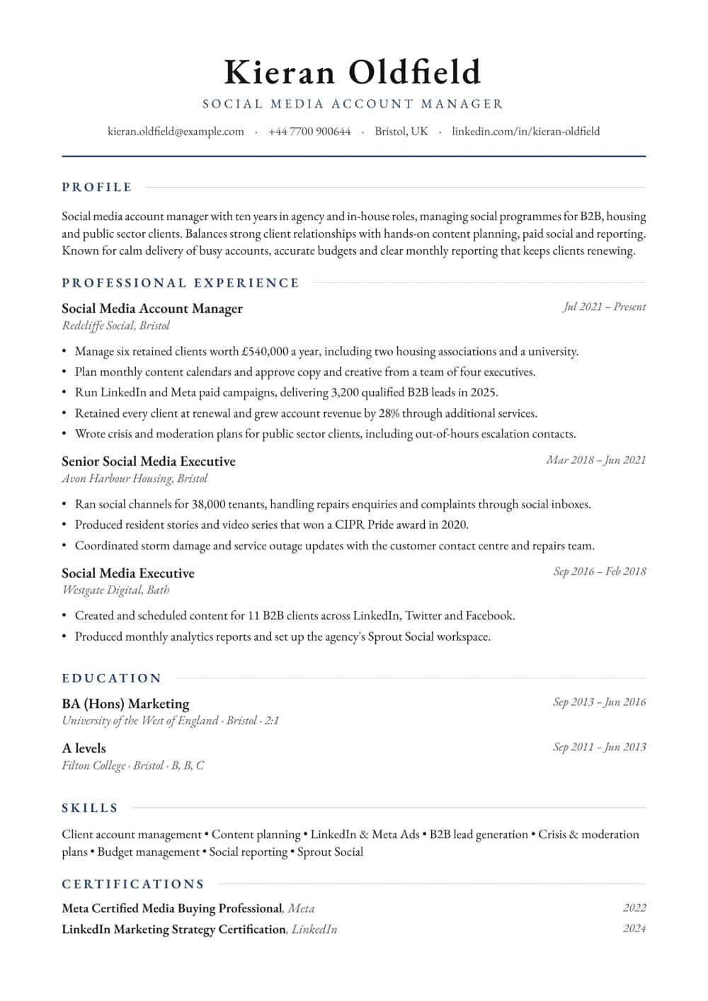 Agency Social Media Account Manager CV template