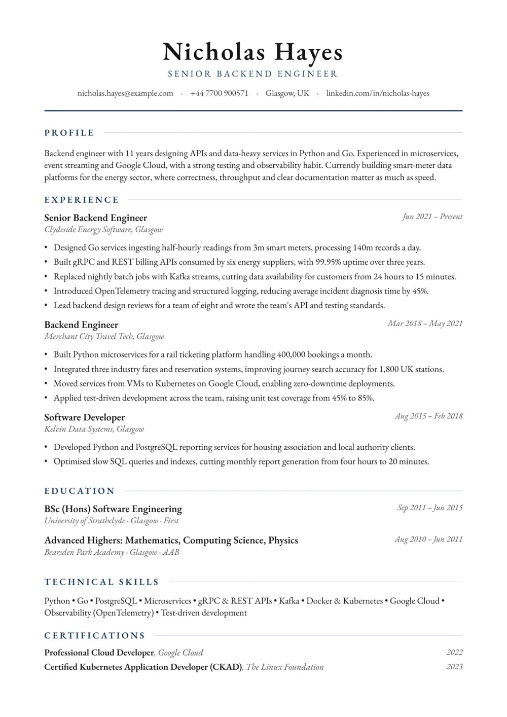 Backend Engineer CV template