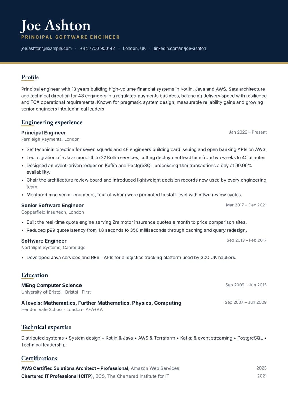 principal engineer cv template