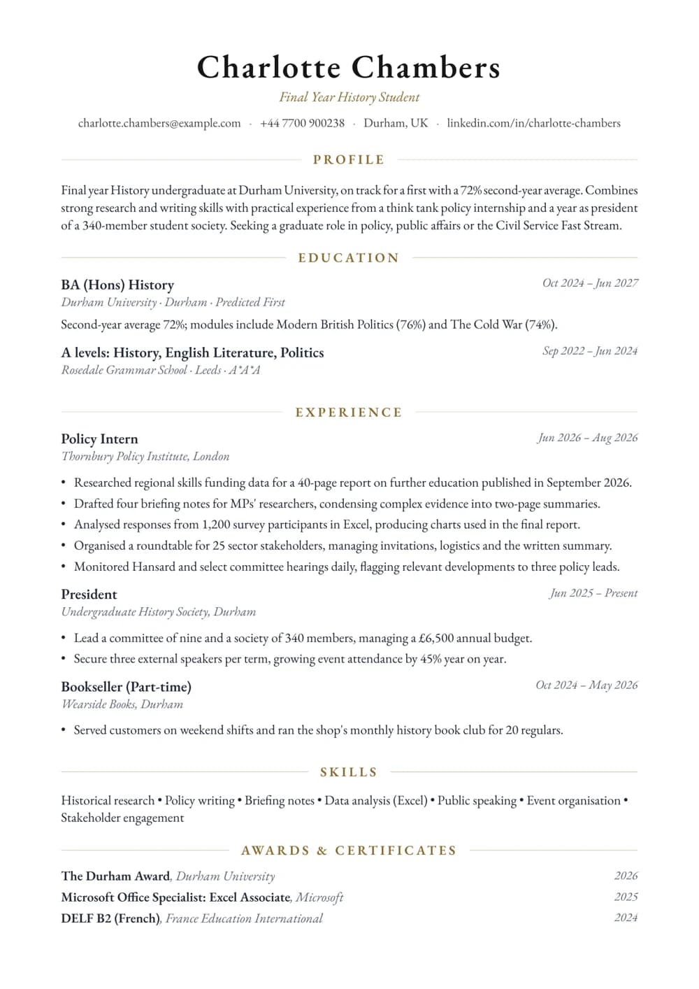 Final Year Student CV template
