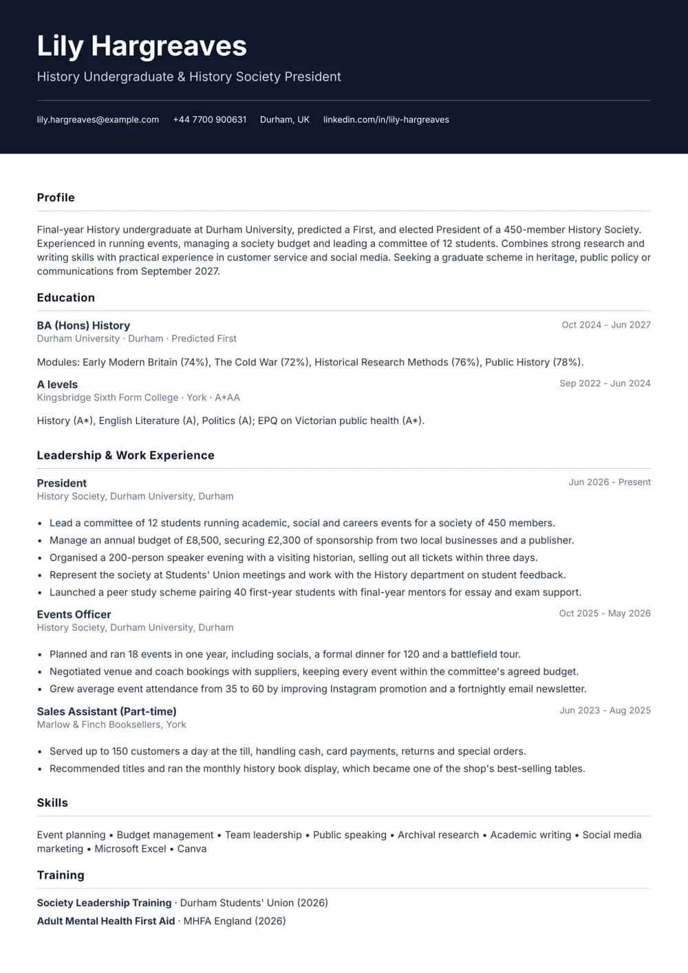 society president student cv template