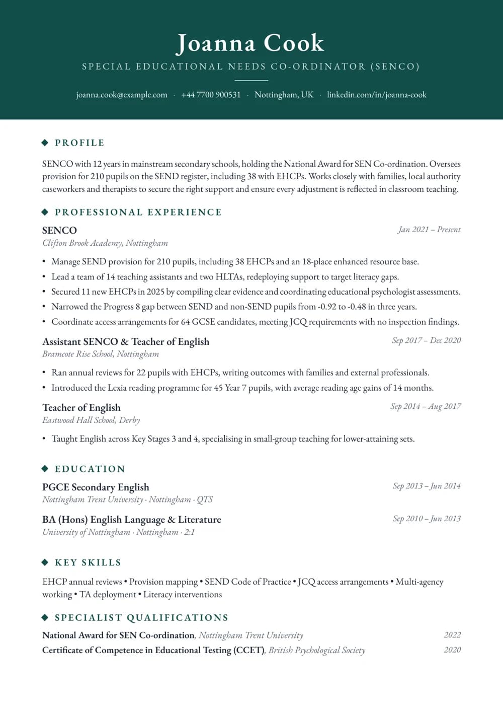 senco cv template