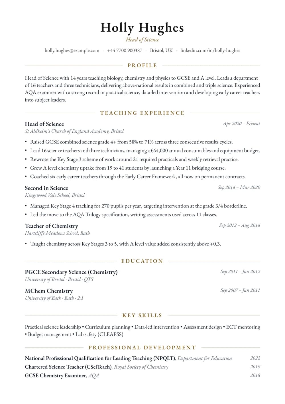 Head of Science CV template