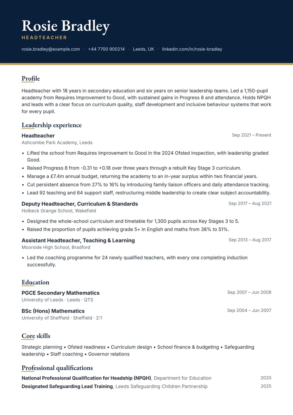 headteacher cv template
