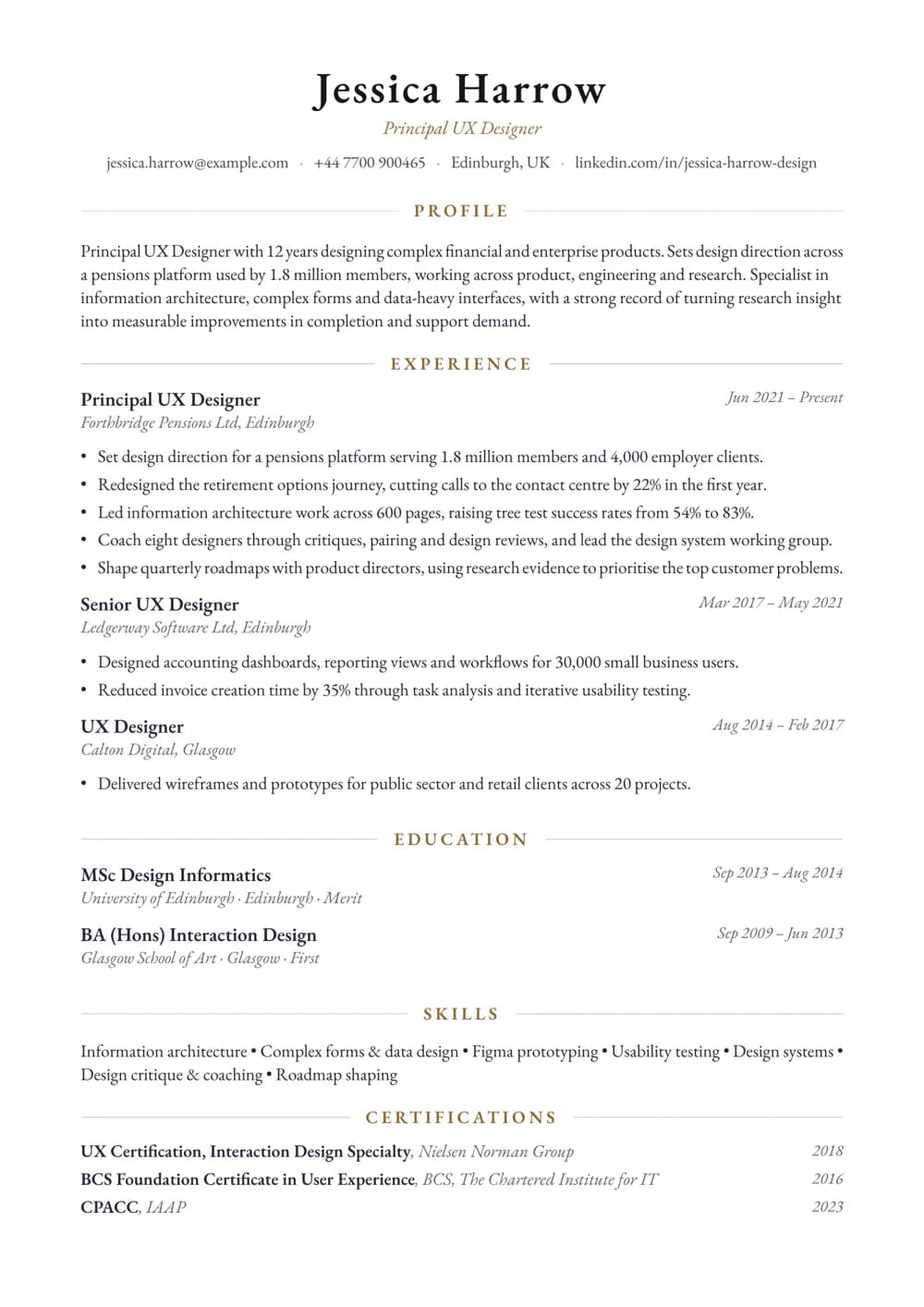 Principal UX Designer CV template