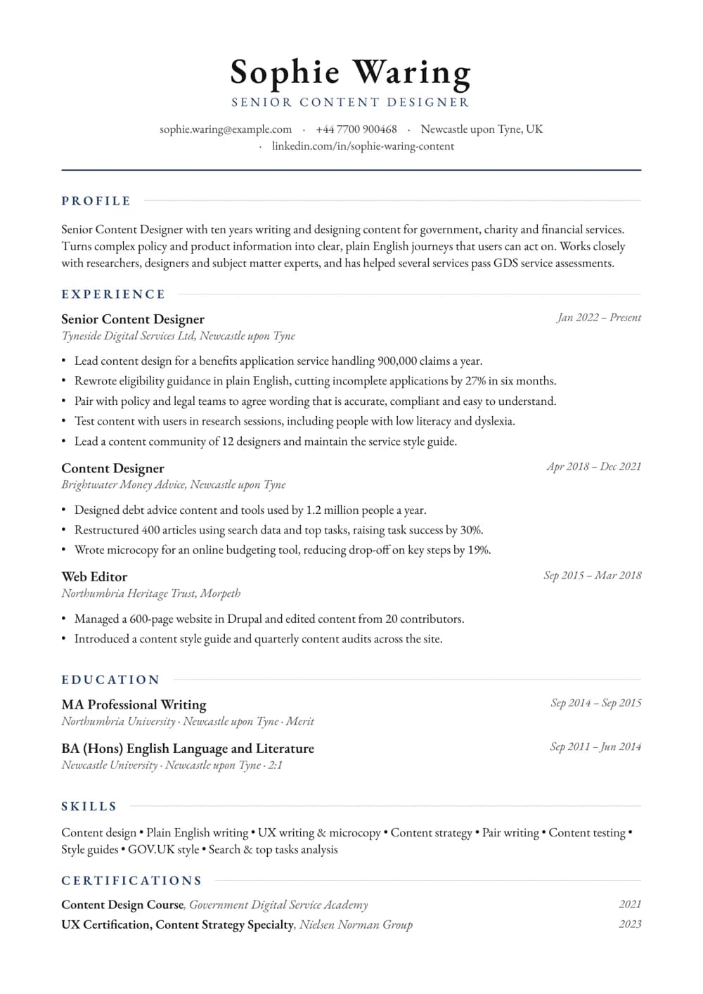 Content Designer CV template