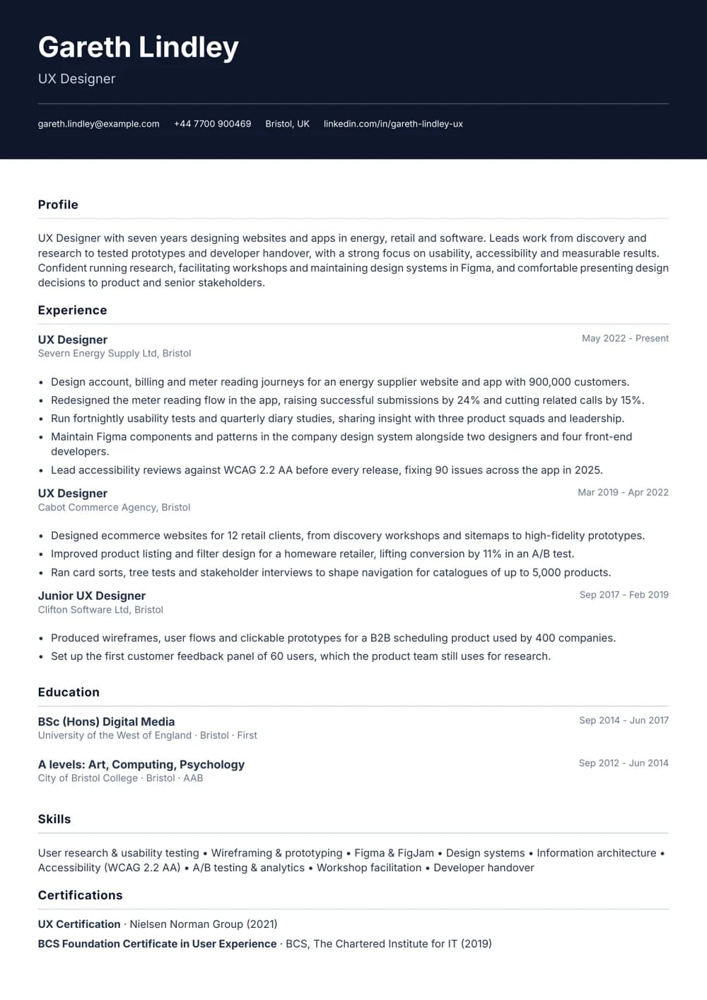 ux designer cv template