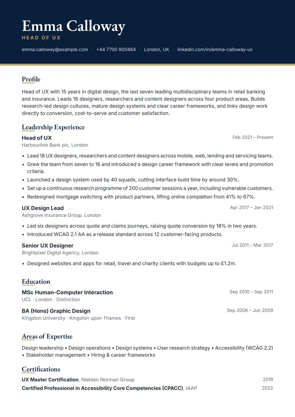 head of ux cv template