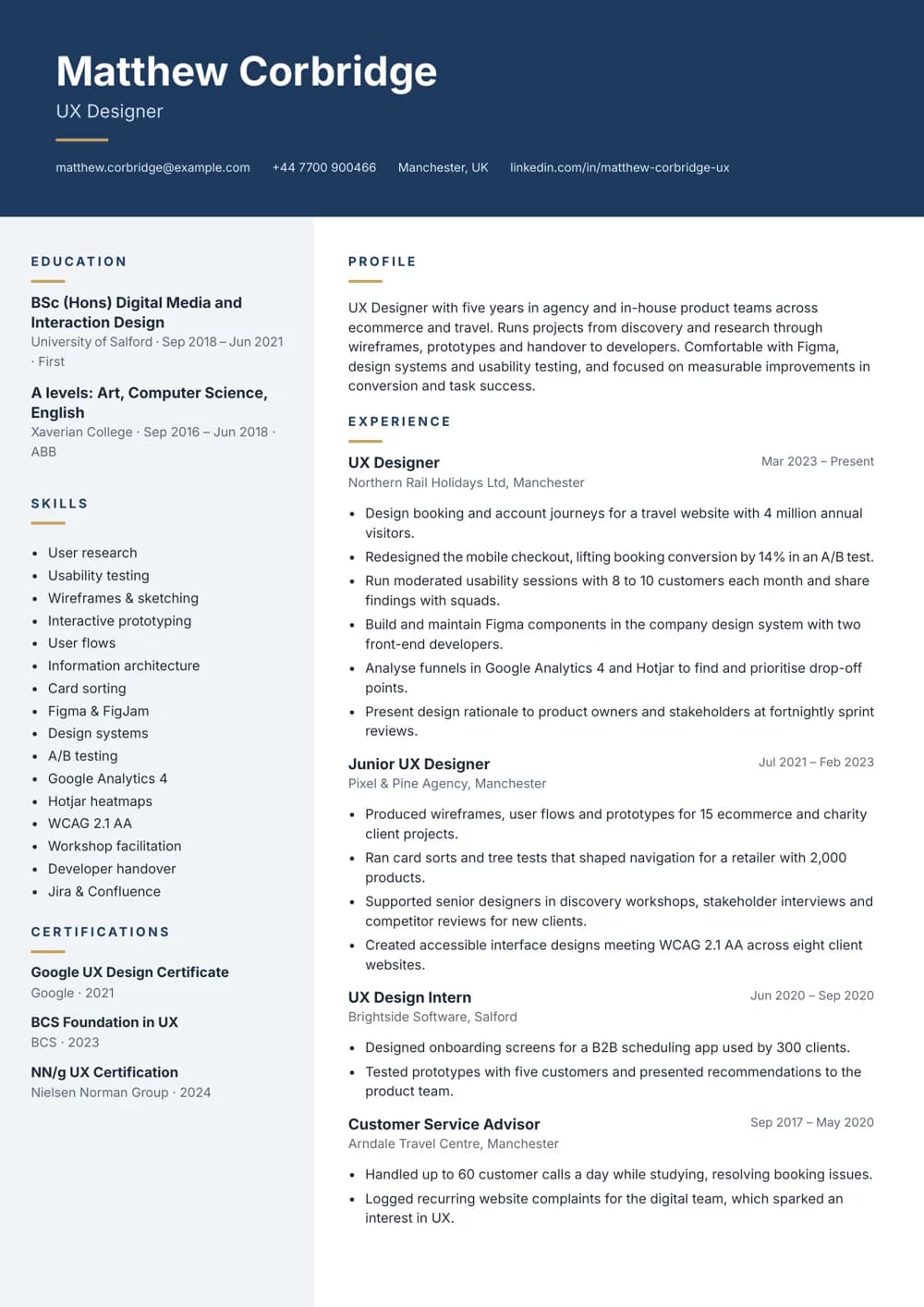 Mid-weight UX Designer CV template