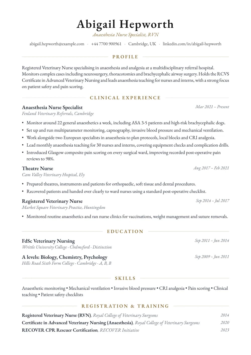 Anaesthesia Nurse Specialist CV template