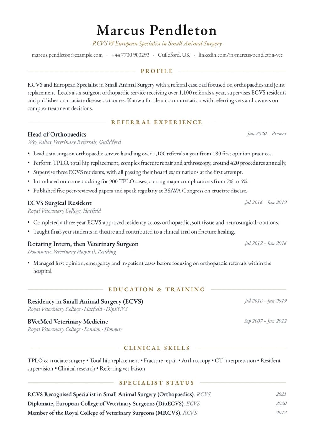 Orthopaedic Surgery Specialist CV template