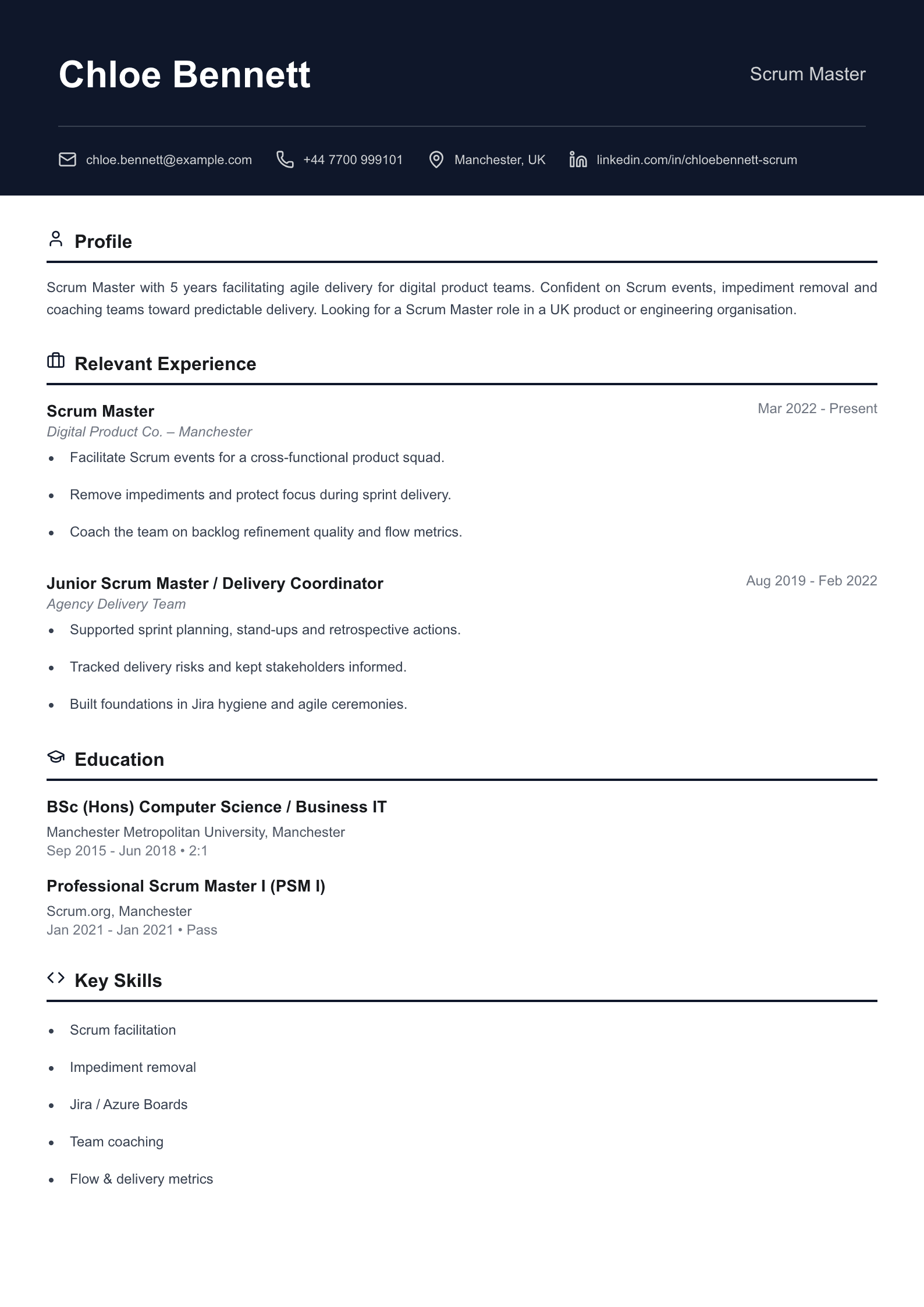 Scrum master CV template