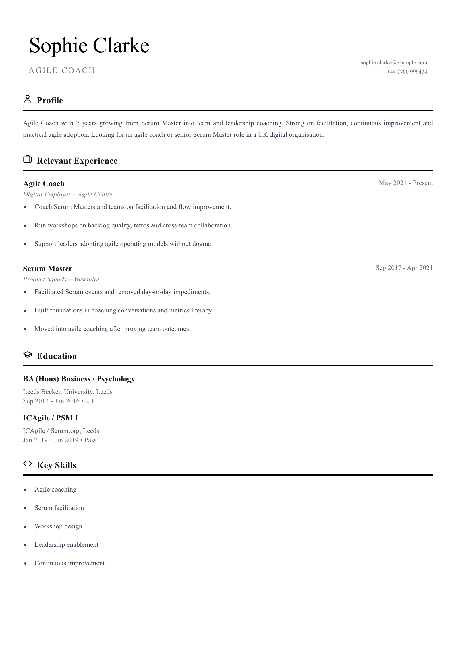 Agile coach CV template