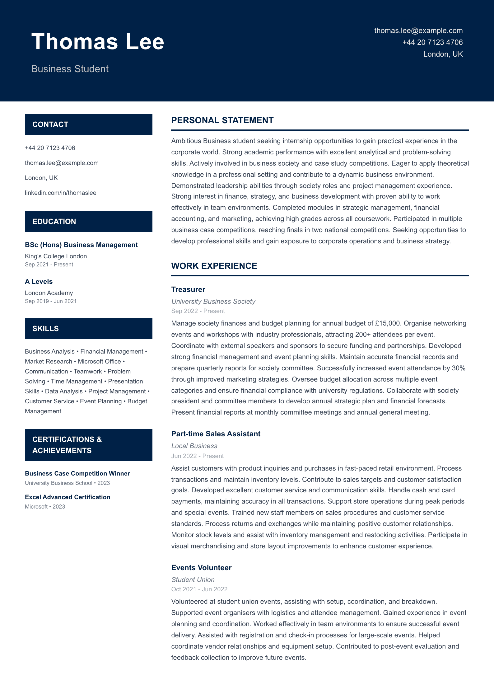 internship seeker student cv template preview