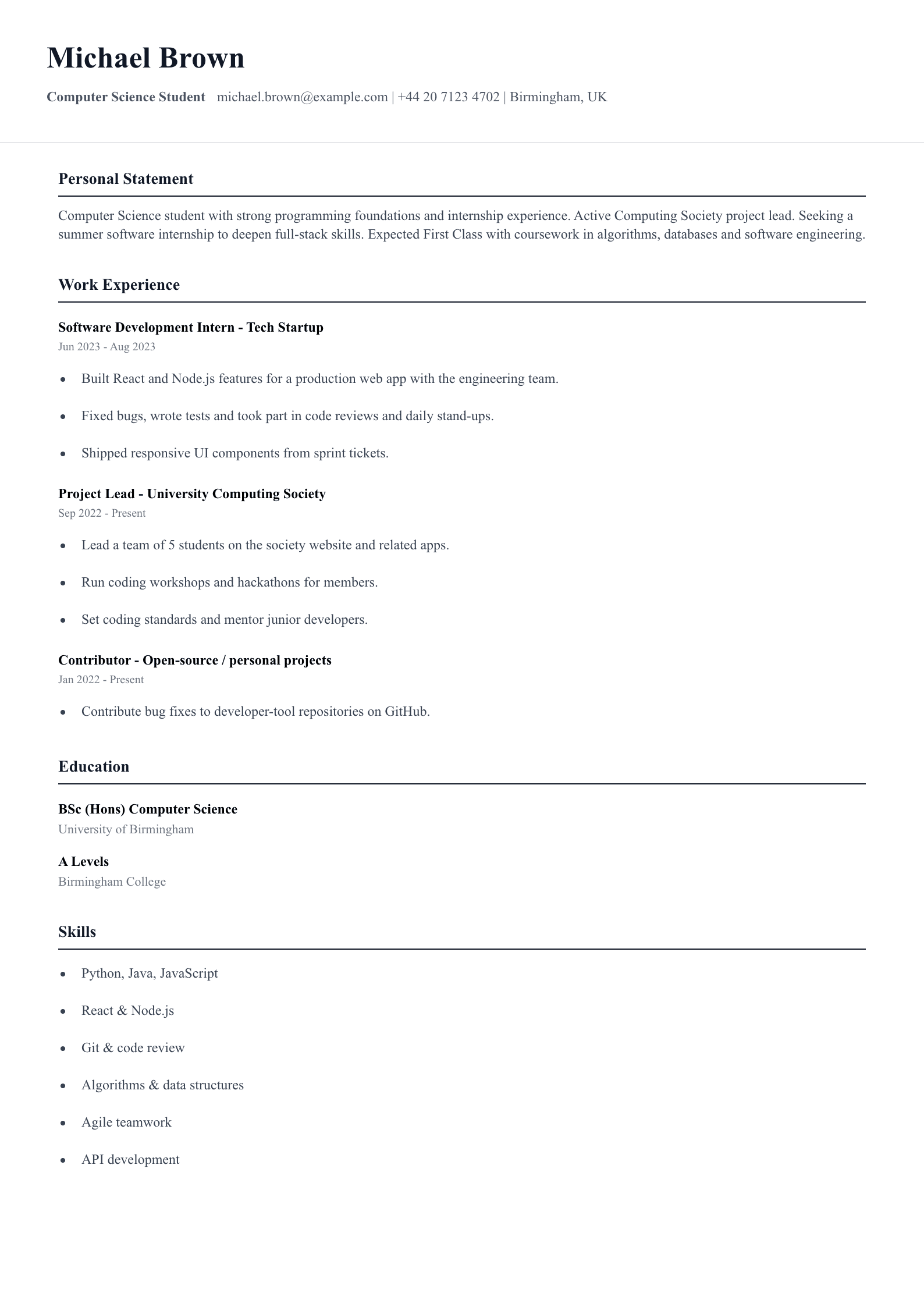 academic focus student cv template