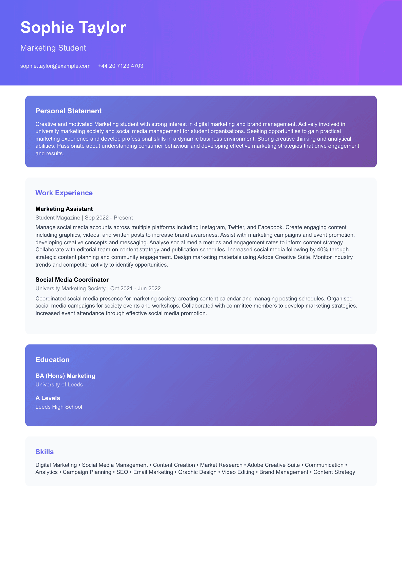 creative student cv template