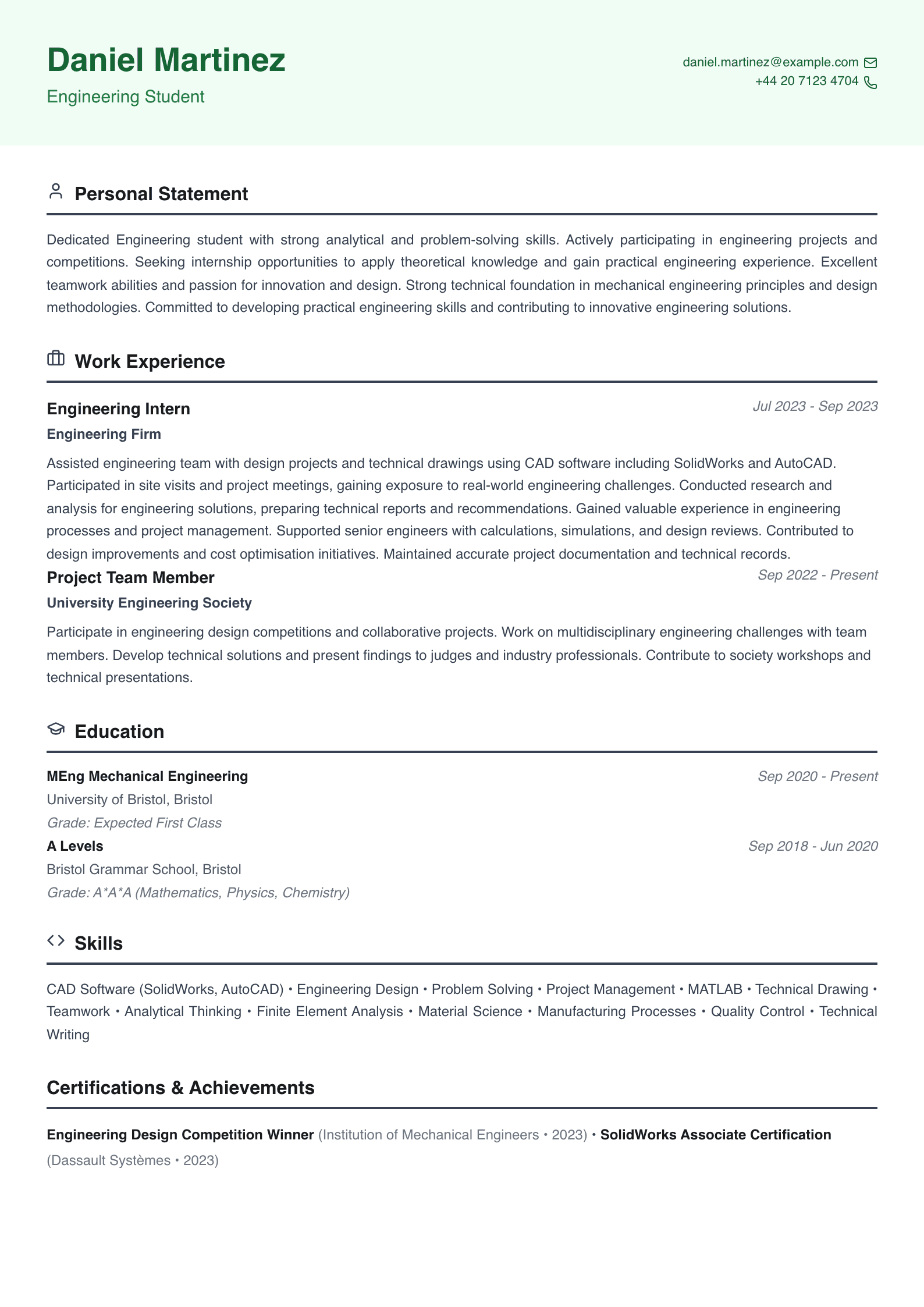 entry level student cv template