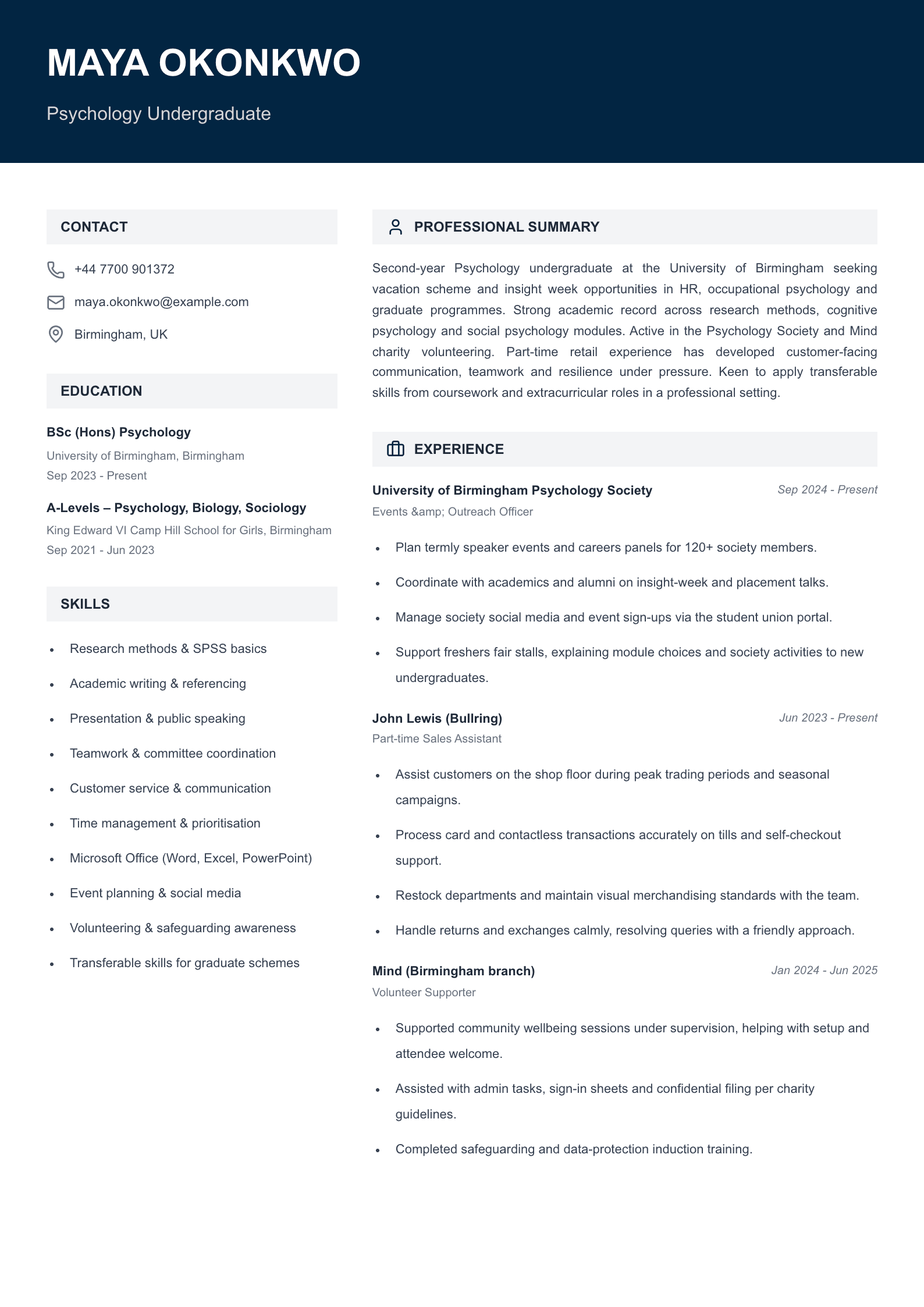 modern student cv template