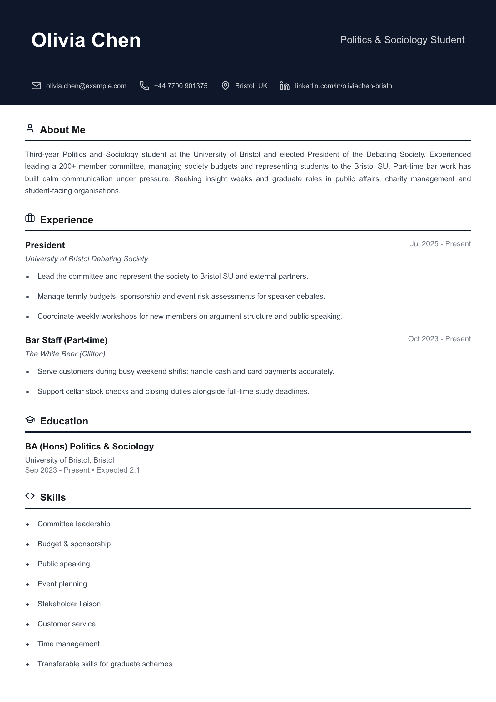 society president student cv template preview