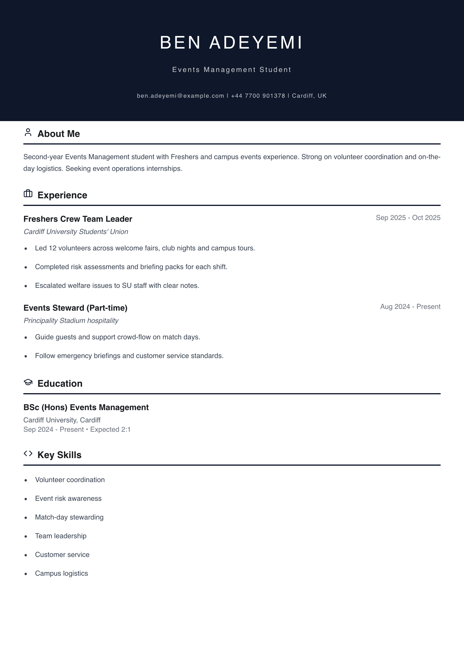 events student cv template