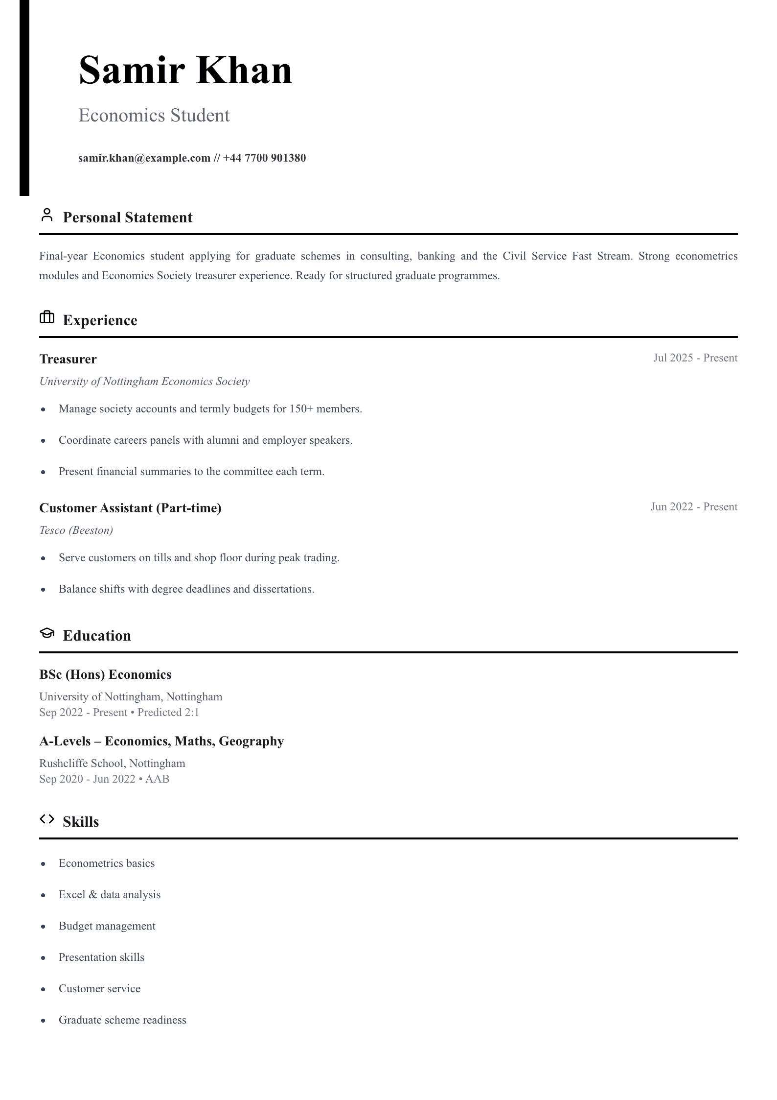 graduate scheme ready student cv template