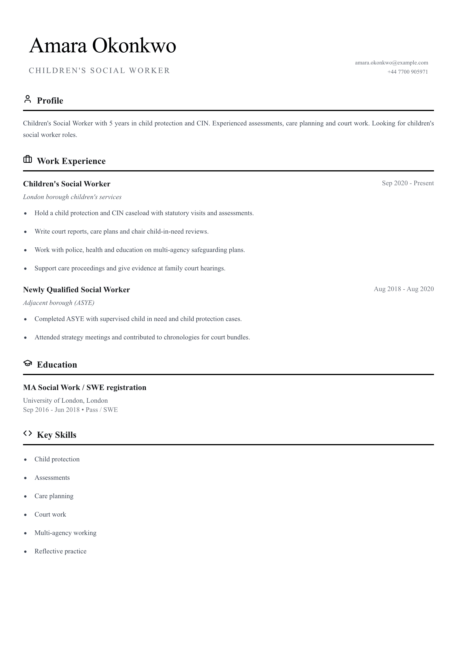child protection social worker cv template
