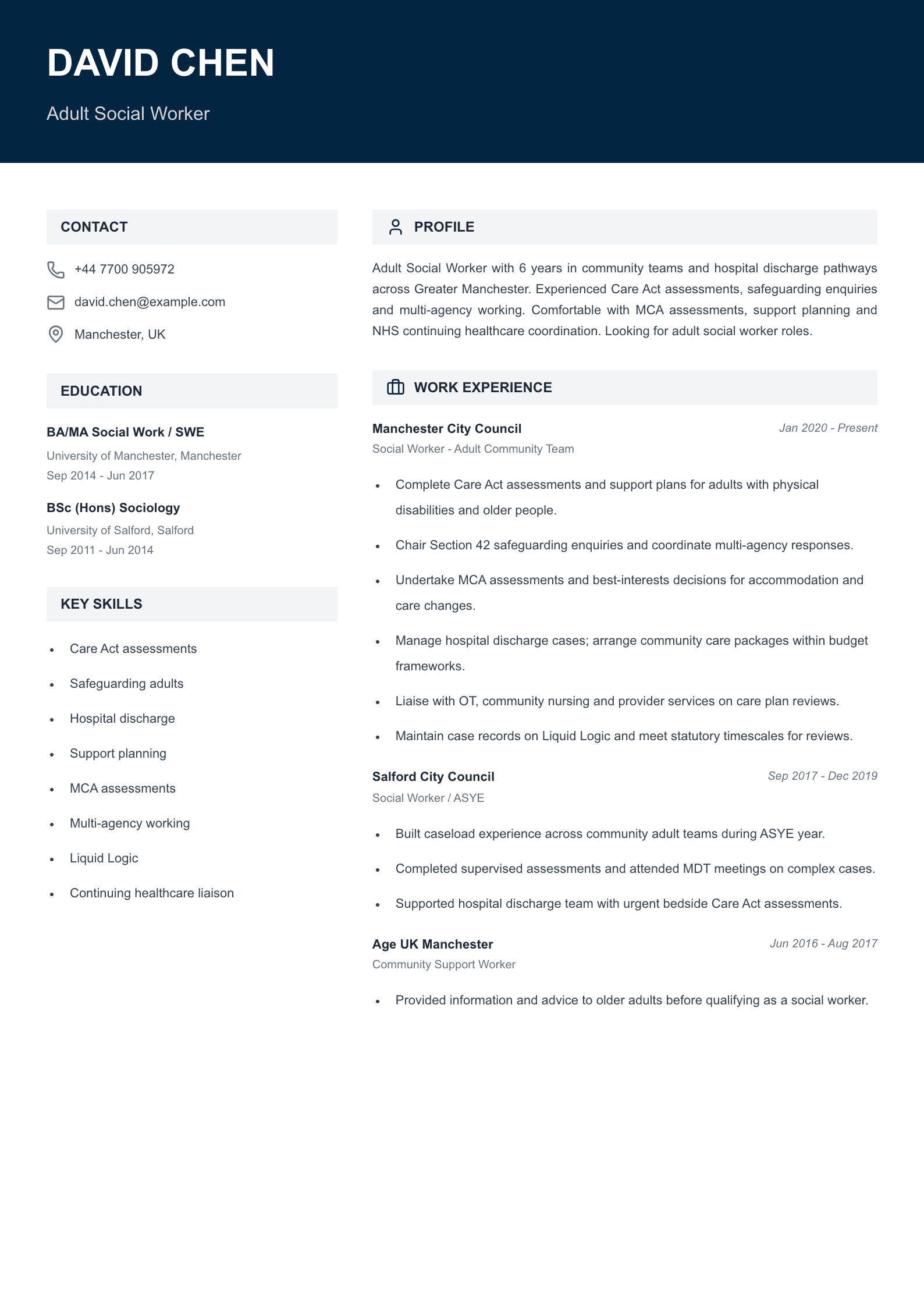 adults care act social worker cv template