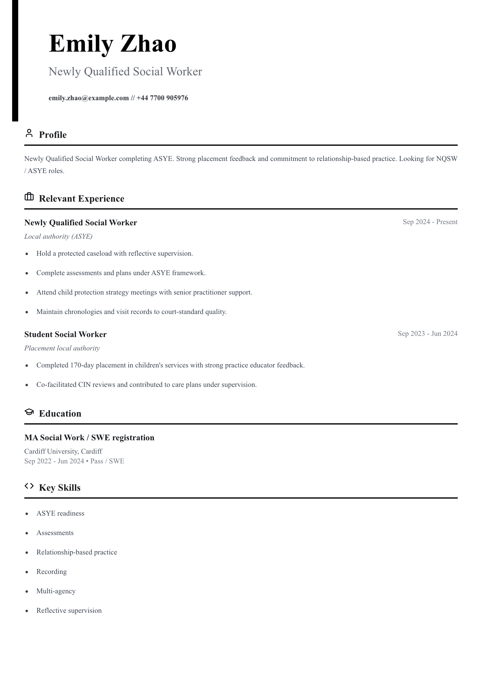 asye social worker cv template