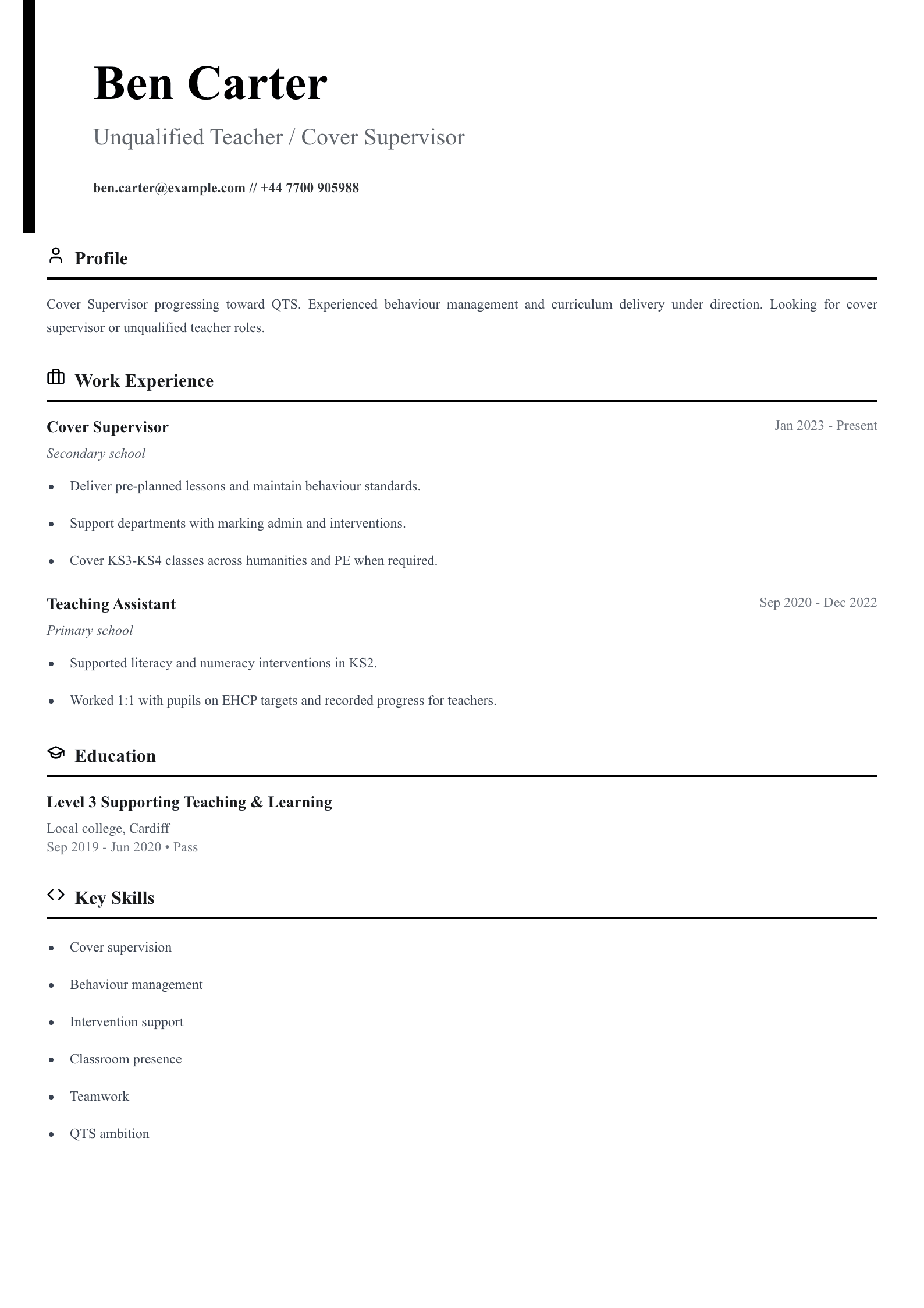 cover supervisor cv template